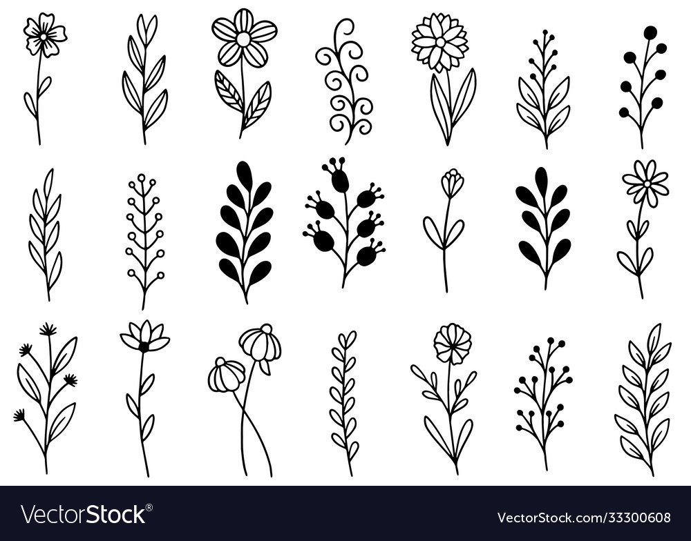 0162 hand drawn flowers doodle Royalty Free Vector Image