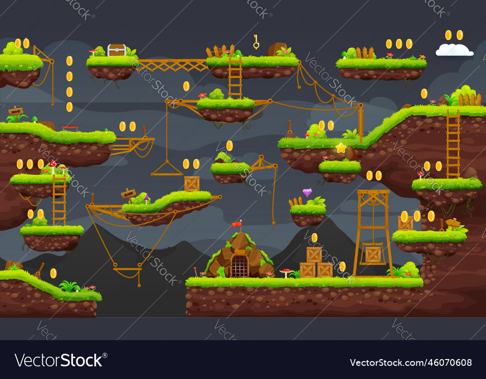 2d arcade game night jumping level map interface Vector Image