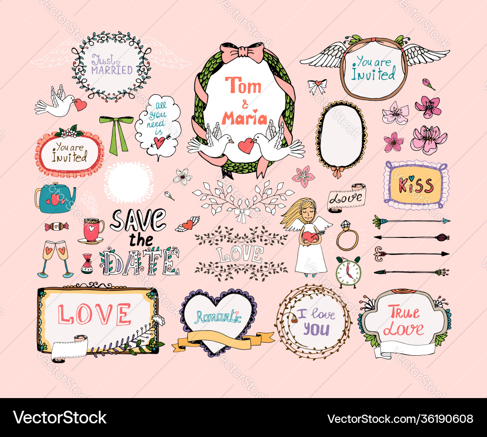 Hand drawn design elements for wedding Royalty Free Vector