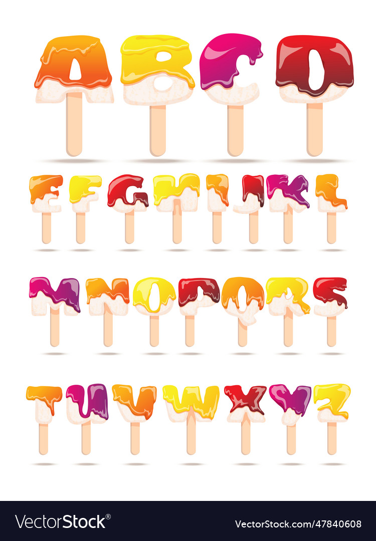 Melting ice cream alphabet flat banner