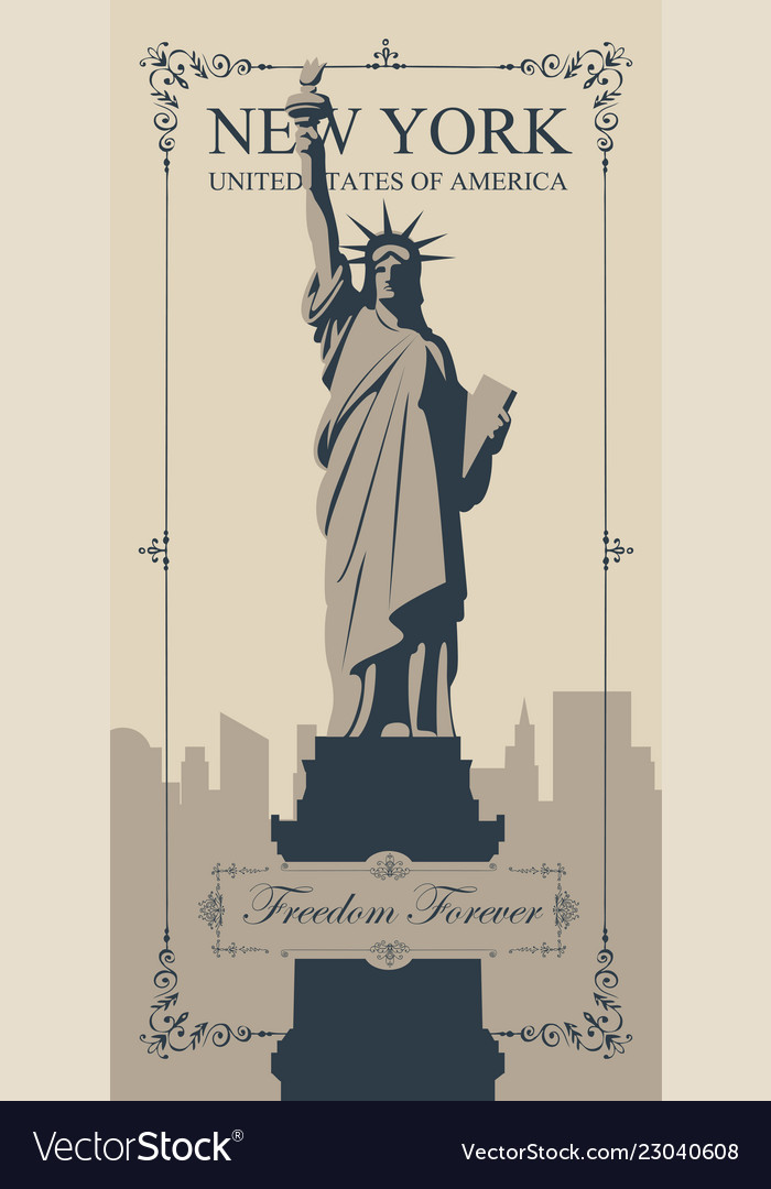 Postcard With Statue Of Liberty And Nyc Skyline Vector Image