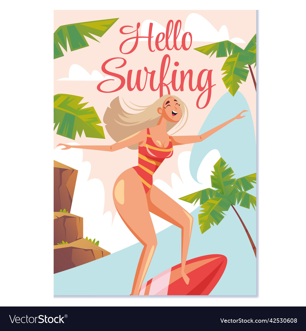 Surfing sea sport resort banner poster cover vector image Surfing sea sport resort banner poster cover