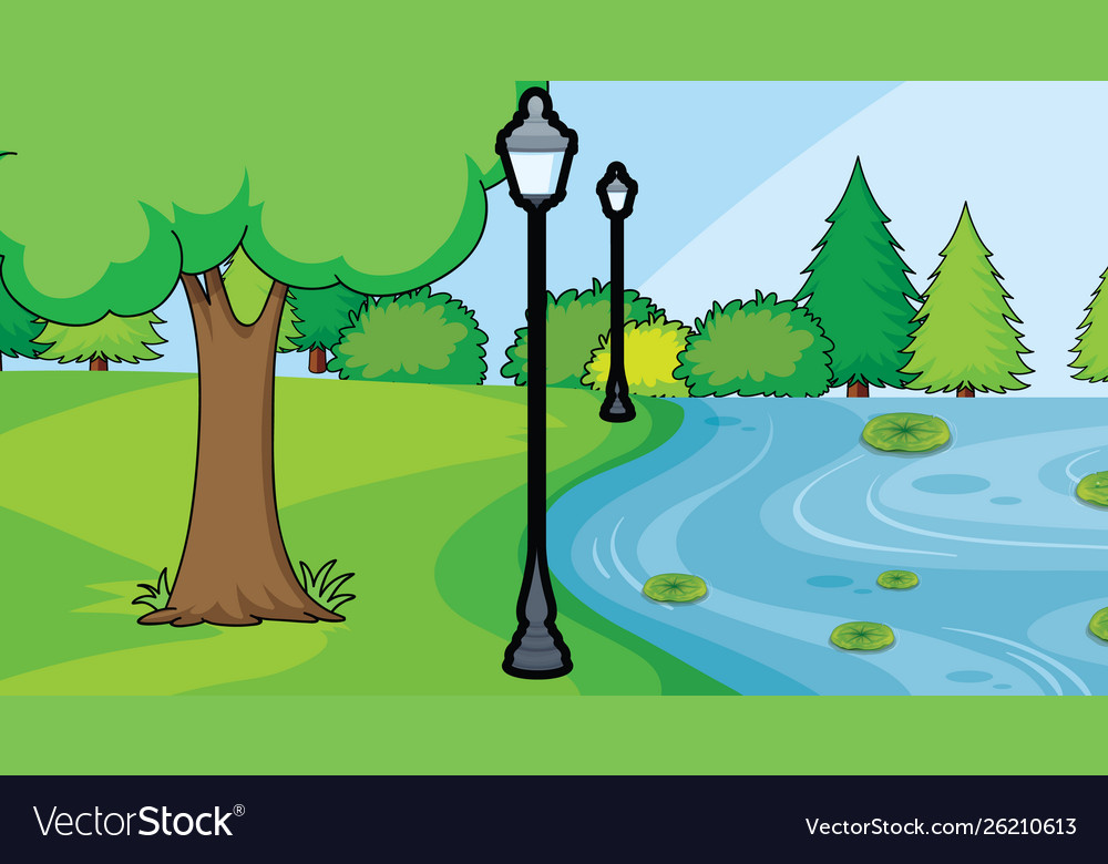 Pond in park scene Royalty Free Vector Image - VectorStock