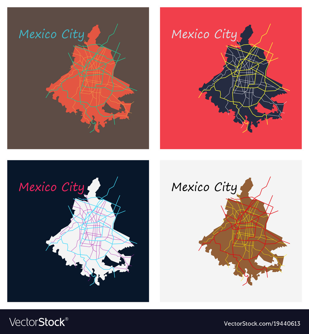 Set of flat color map mexico city Royalty Free Vector Image