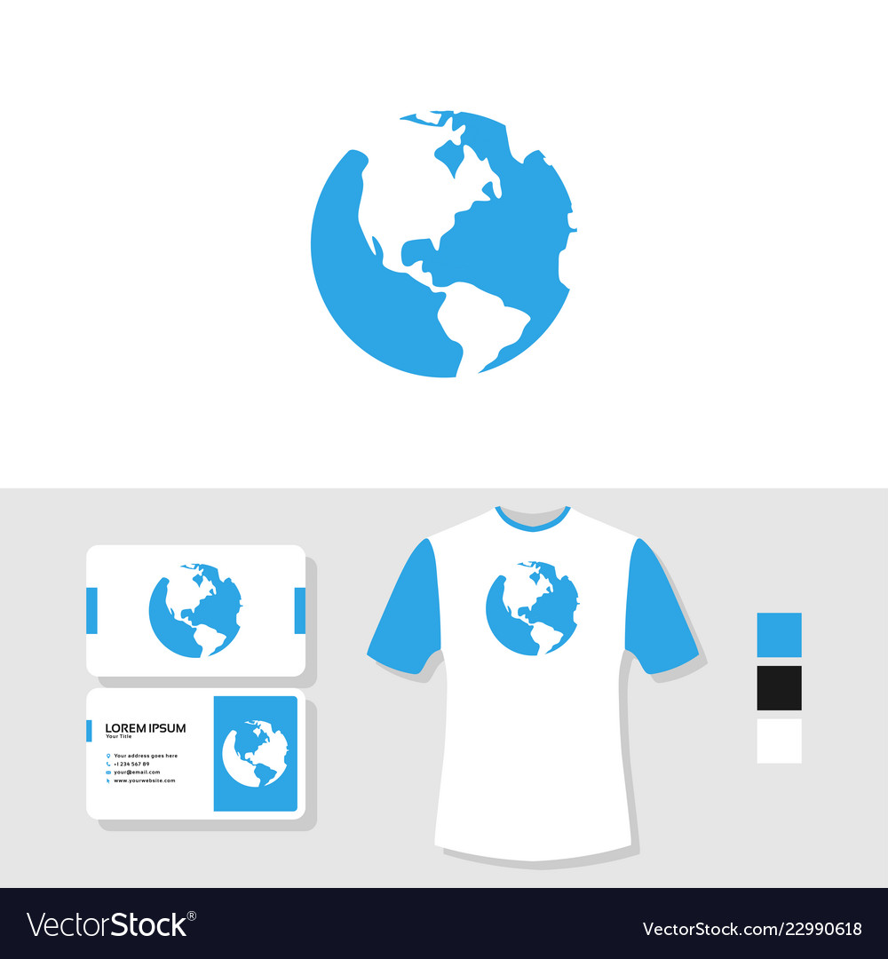 Earth logo design with business card and t shirt vector image Earth logo design with business card and t shirt