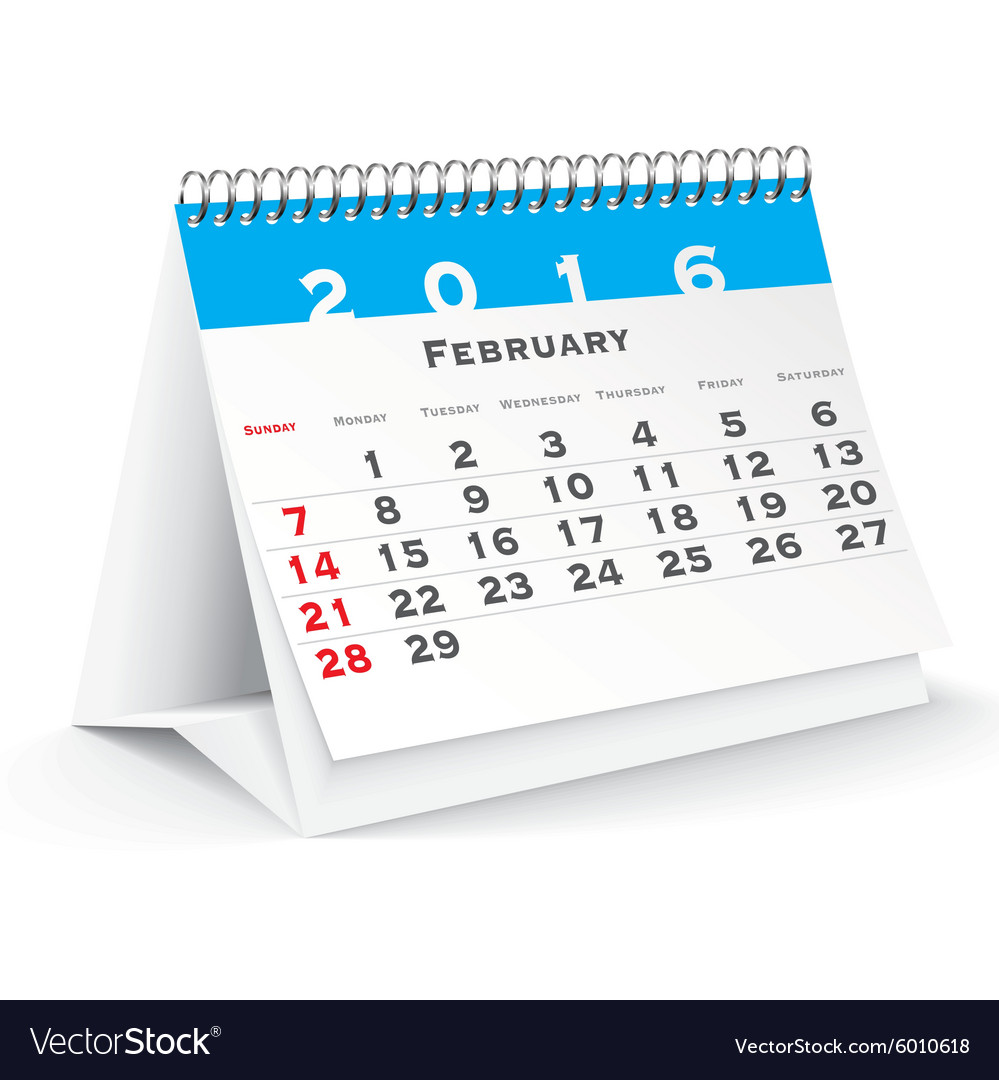 February 2016 desk calendar Royalty Free Vector Image