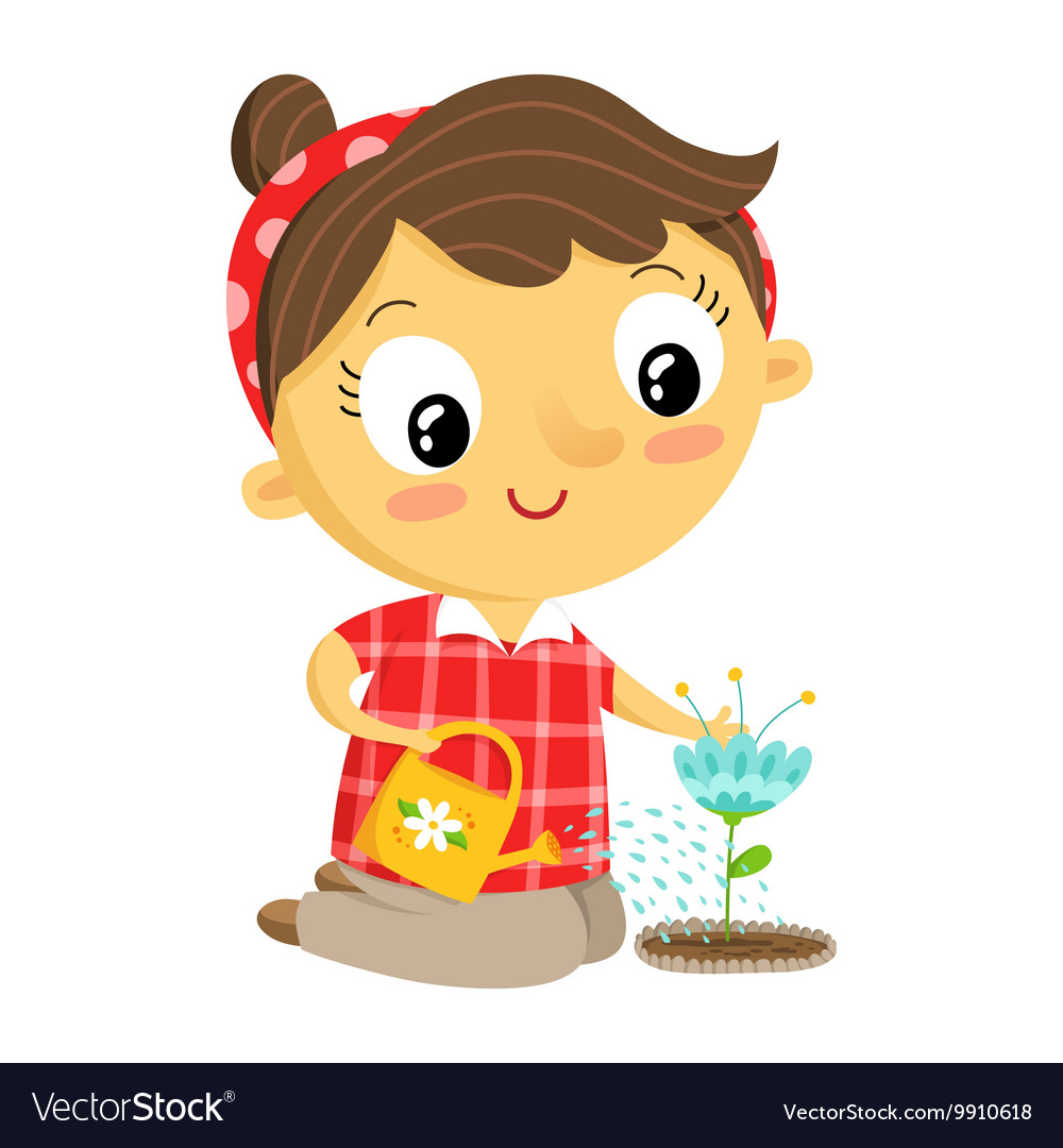 Girl Gardener Cartoon Character Isolated On White Vector Image