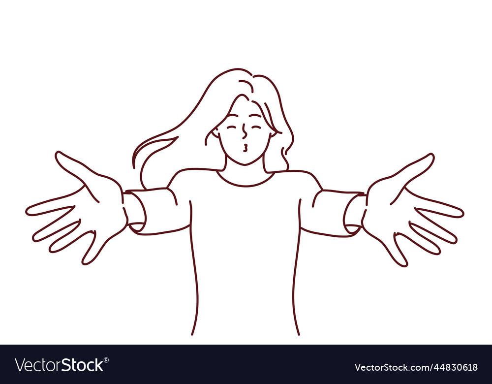 Happy woman stretch hands ready for kiss Vector Image