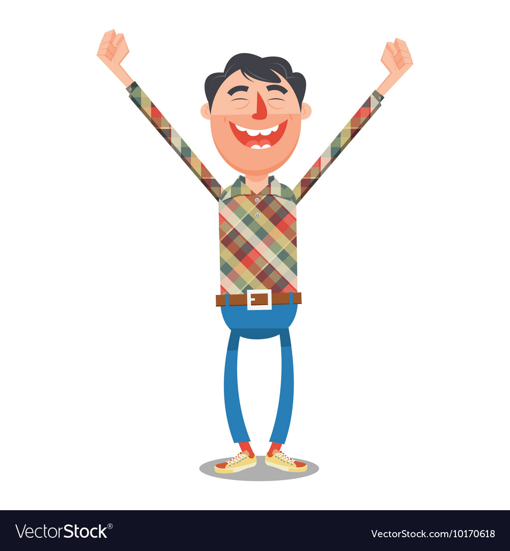 Man rejoices with hands up cartoon Royalty Free Vector Image Man rejoices with hands up cartoon Royalty Free Vector Image