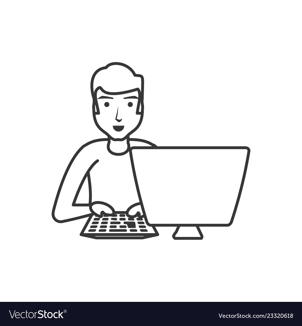 Man with desktop computer isolated icon Royalty Free Vector