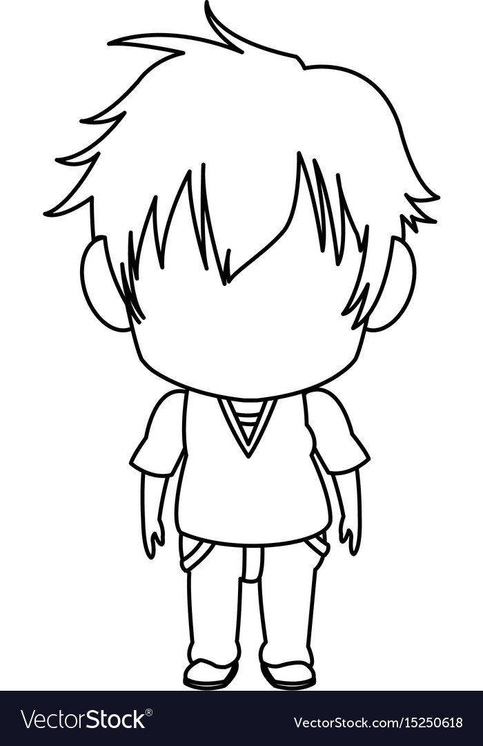 Outlined little boy anime hair style stand Vector Image