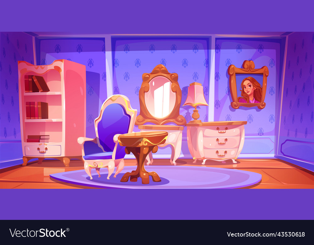 Princess violet living room empty retro interior Vector Image