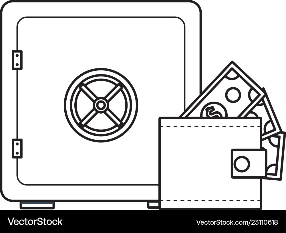 Strongbox with cash inside wallet black and white Vector Image