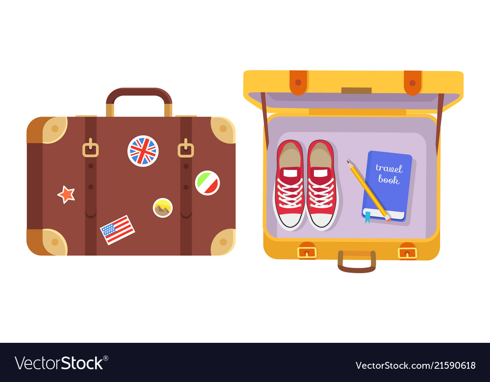 Suitcases set traveler s equipment color poster Vector Image