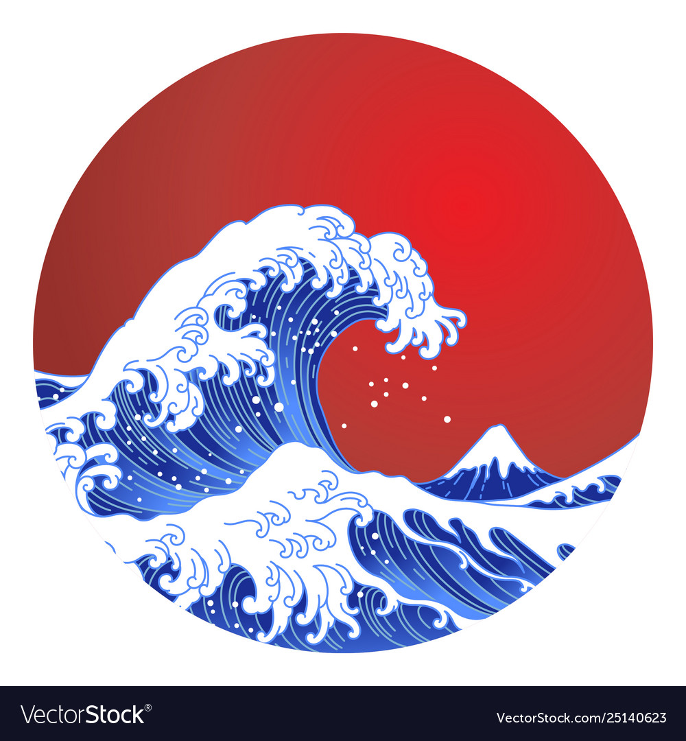 Japan oriental great wave in sun shape Royalty Free Vector