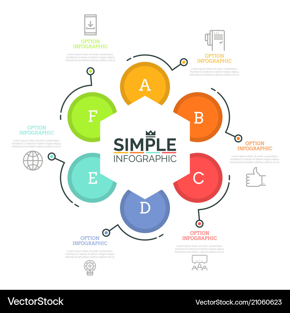 Round chart with 6 lettered elements hexagon Vector Image