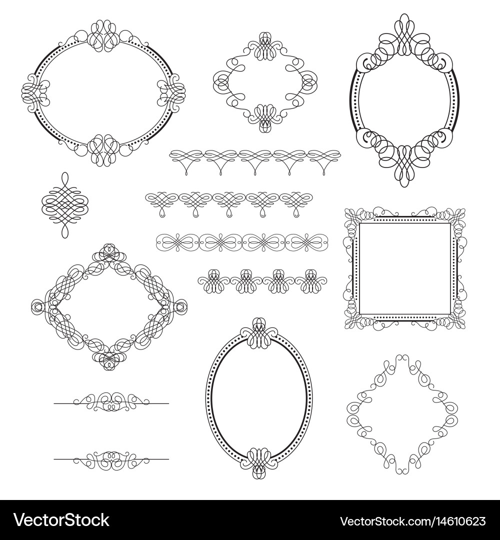 Set collection calligraphic elements frames Vector Image