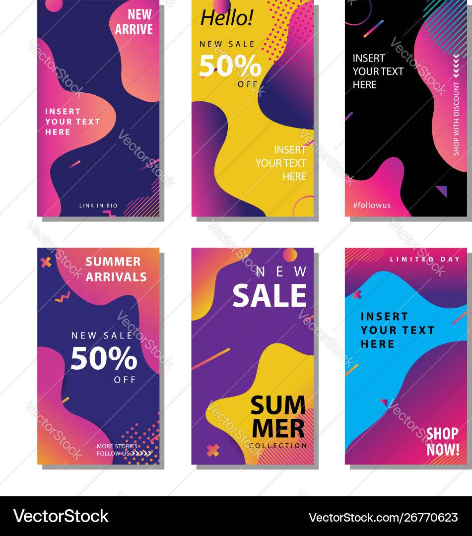 Set Sale Banner Background With Fluid Gradient Vector Image