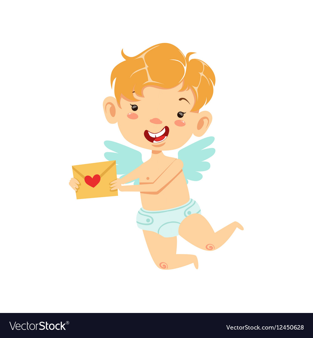 Boy baby cupid delivering love letter winged Vector Image