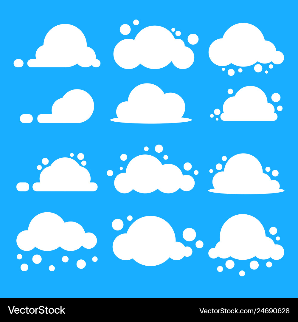 Flat cloud set white clouds on blue background Vector Image