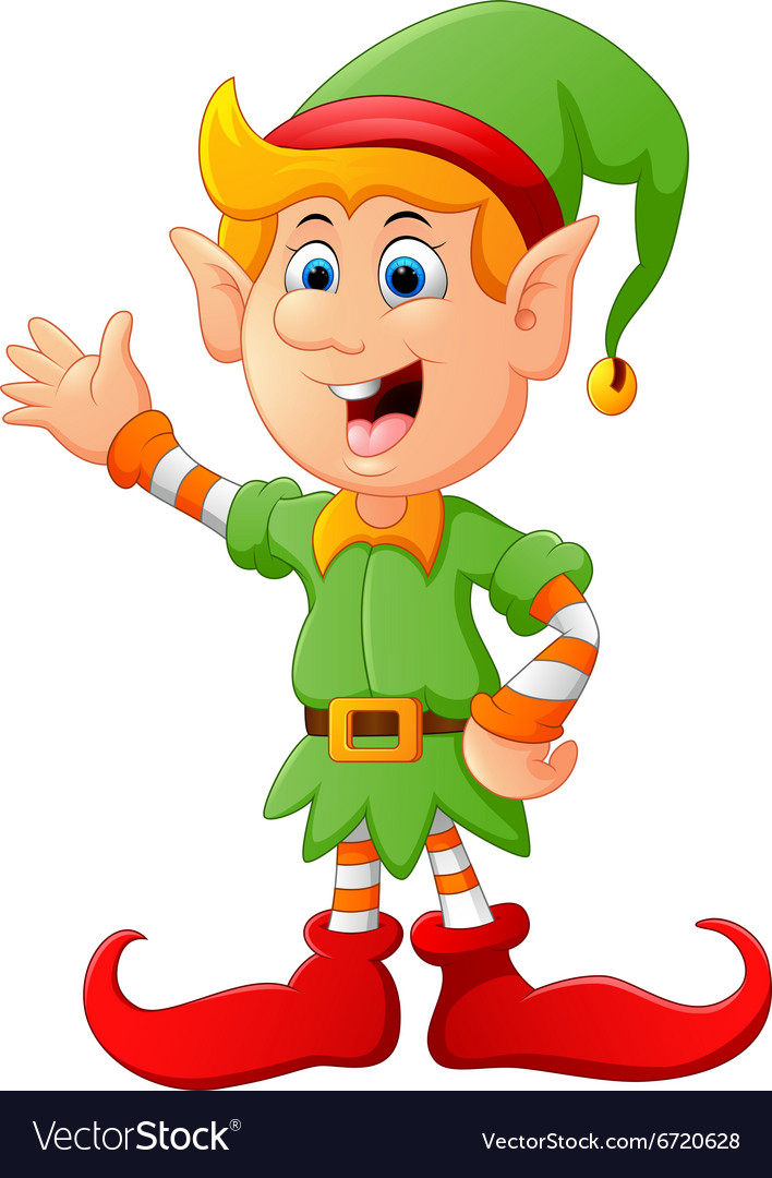 Happy Green Elf Waving Royalty Free Vector Image