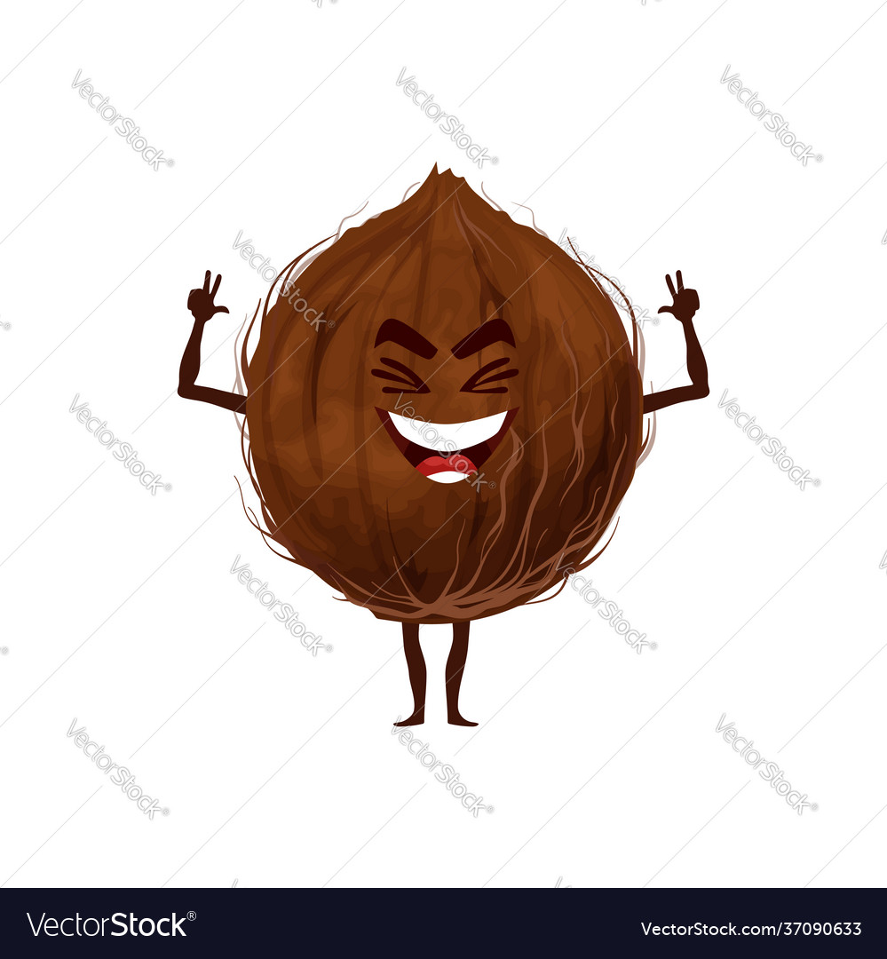 Coconut fruit in nutshell isolated funny emoticon Vector Image