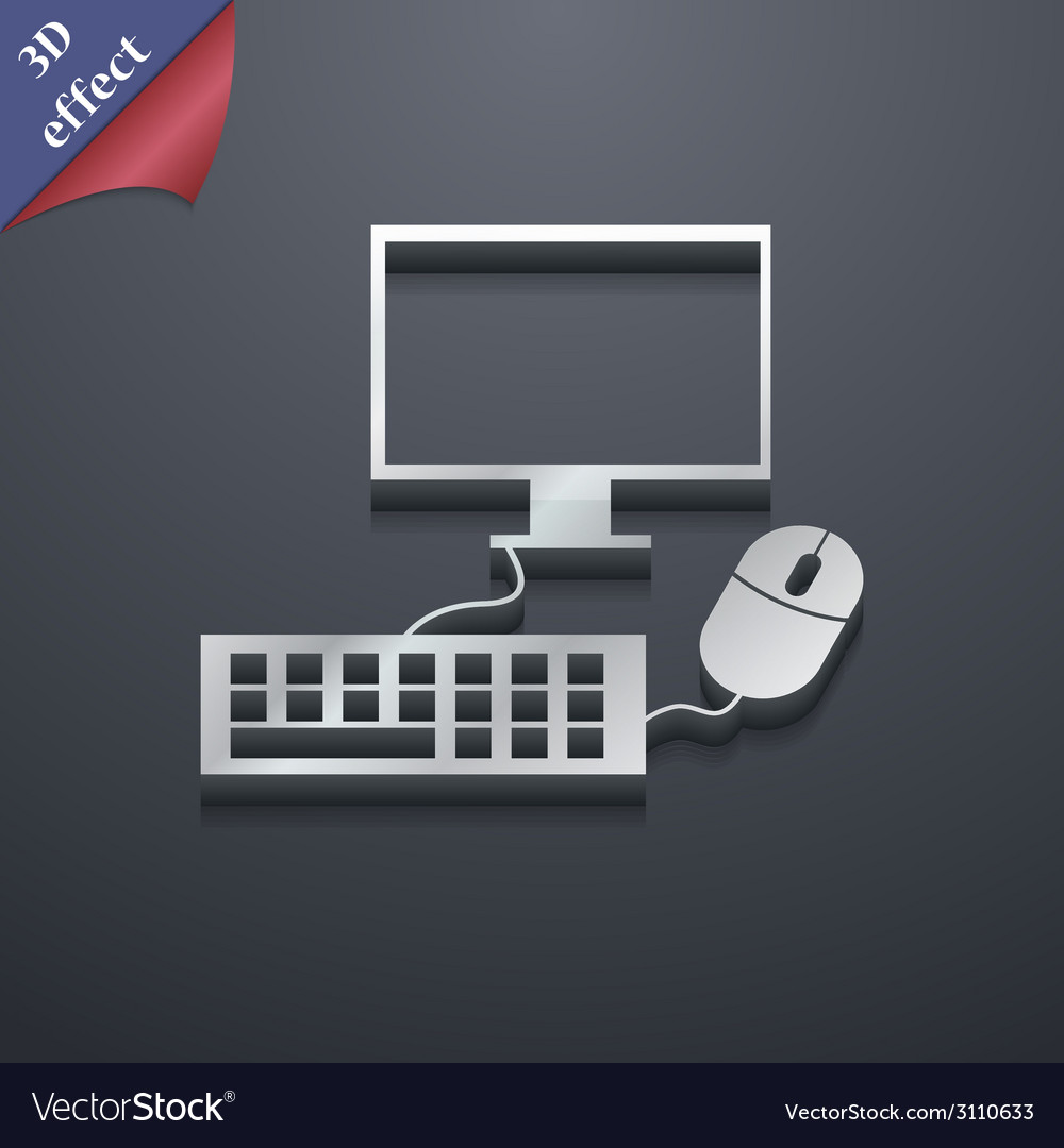 Computer monitor and keyboard icon symbol 3d style