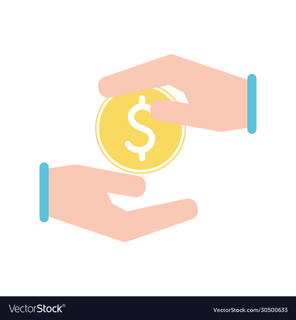 Hands with coin as donation symbol flat style icon