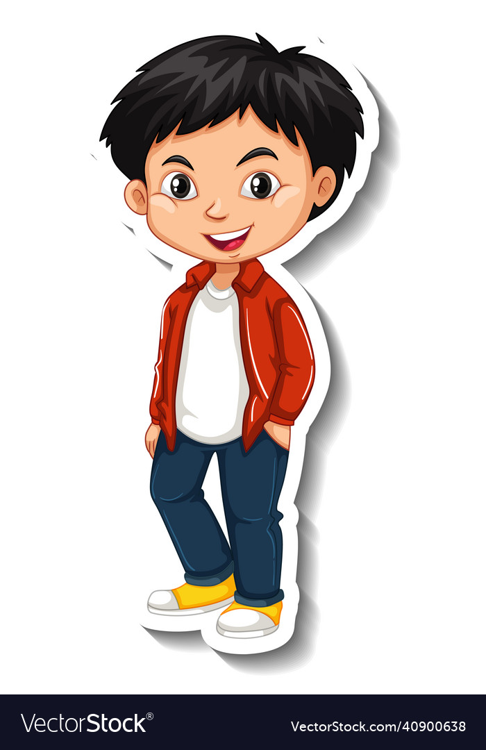 An asian boy wears red jacket cartoon character Vector Image