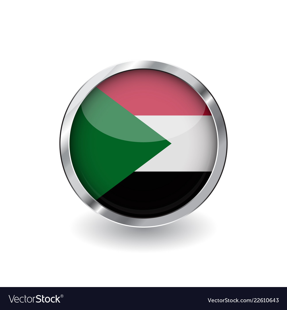 Flag of sudan button with metal frame and shadow Vector Image