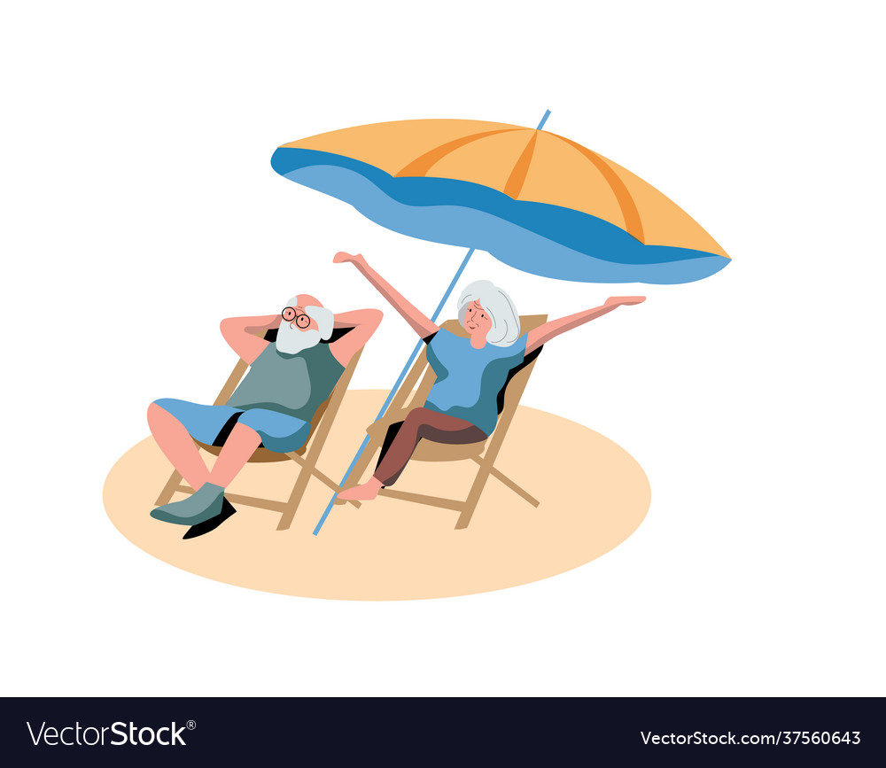 Old couple rest on beach isolated white Royalty Free Vector