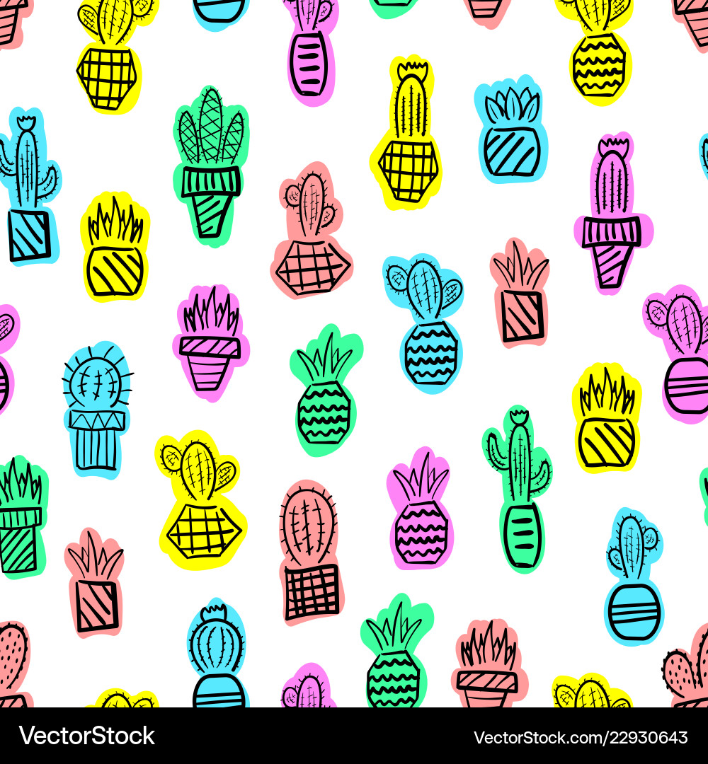 Pattern cacti hand-drawn Royalty Free Vector Image