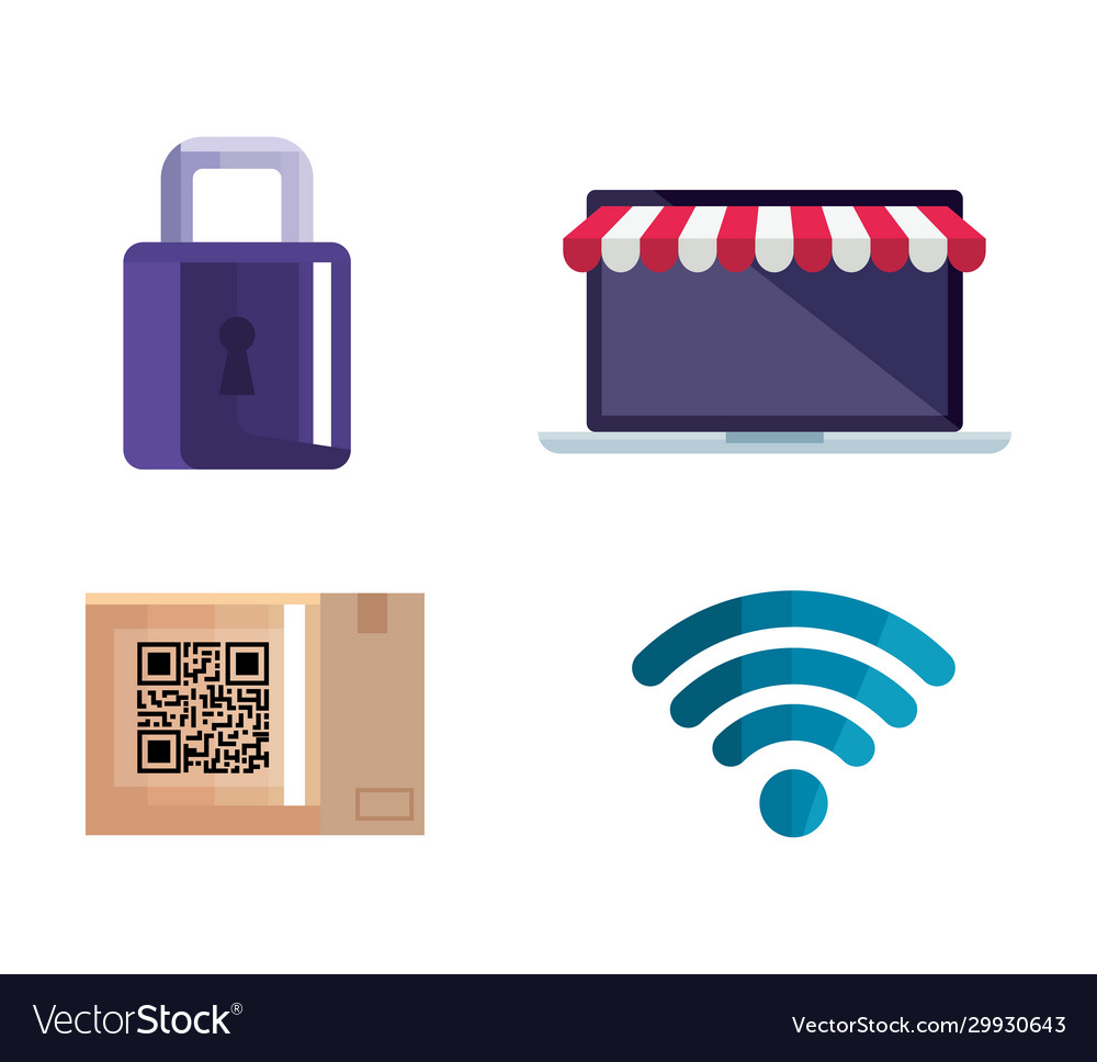 Qr code box padlock wifi and laptop design Vector Image