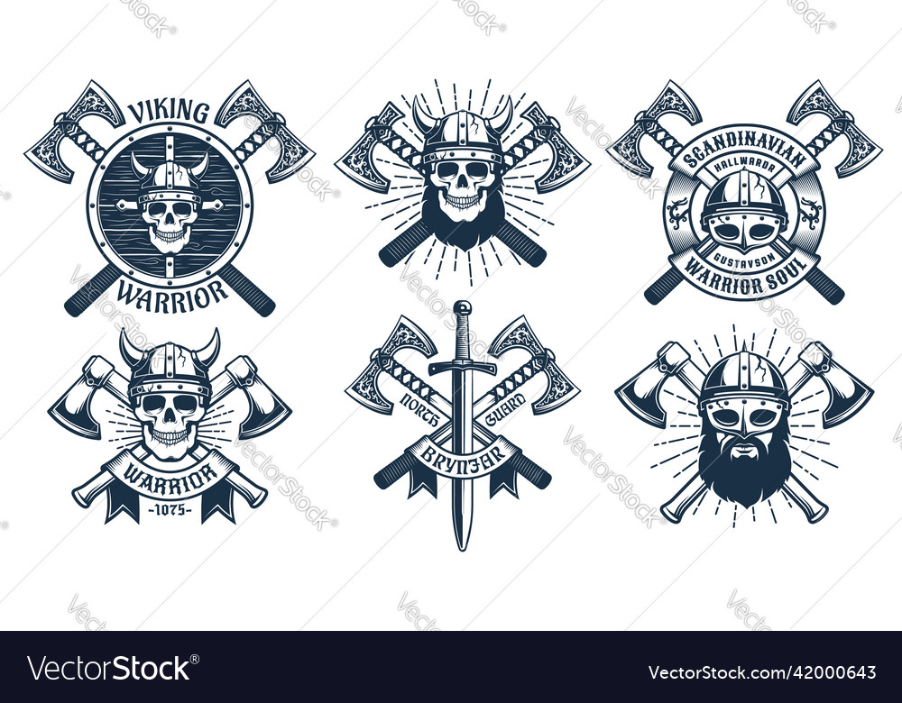 Viking warrior mascot set vector image Viking warrior mascot set