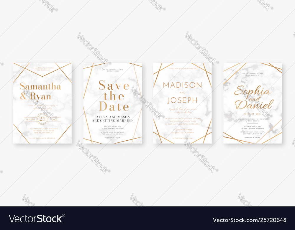 Wedding card design with golden frames and marble Vector Image