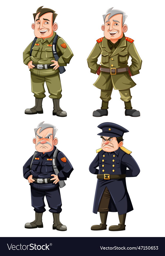 Set of army officer cartoon Royalty Free Vector Image