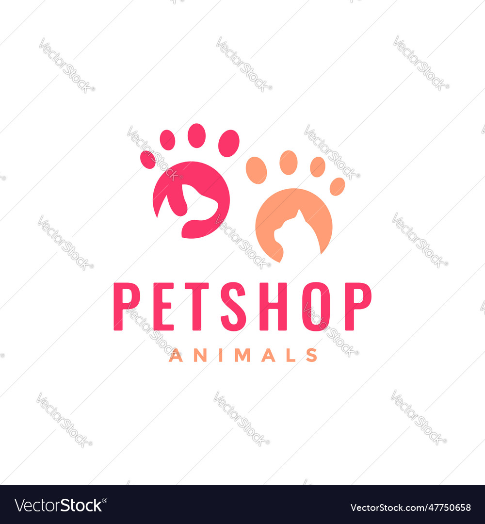 Animal pets cat dog paw feminine mascot logo Vector Image