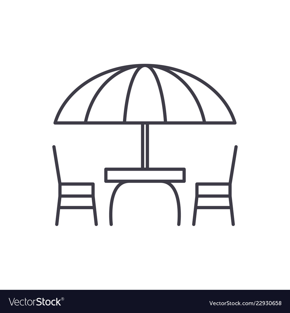 Beach table and chairs line icon concept