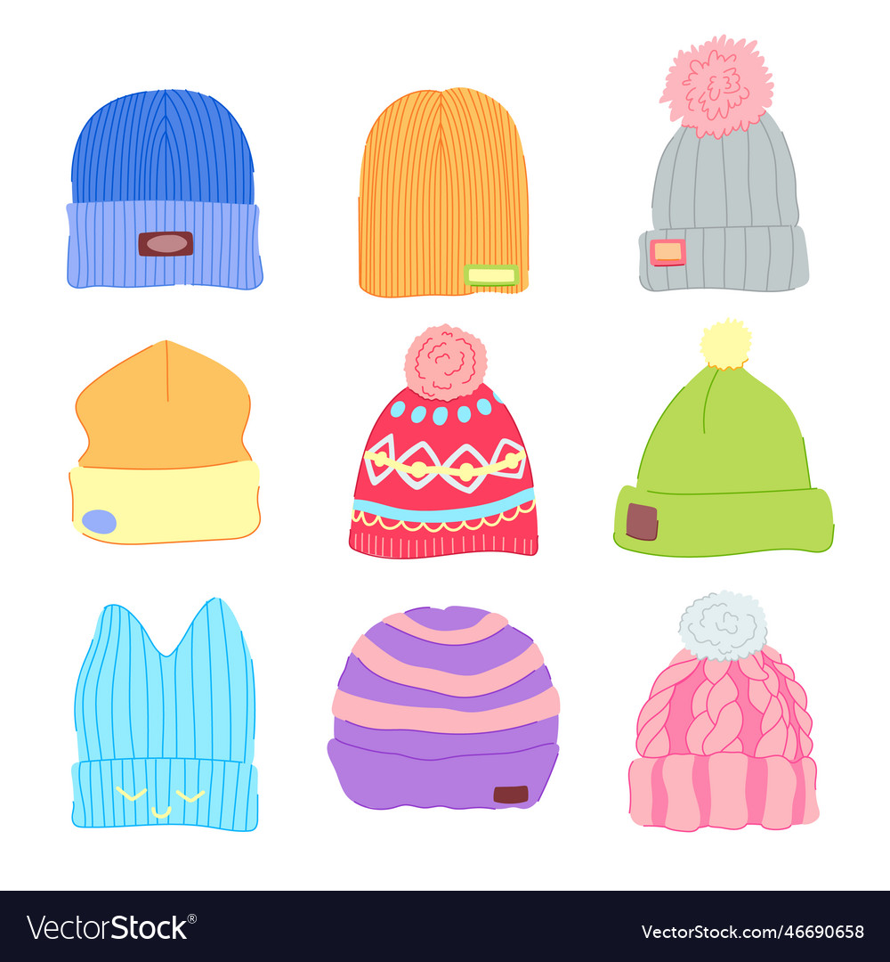 Beanie hat set cartoon Royalty Free Vector Image