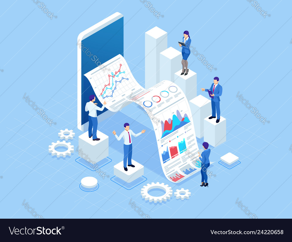 Isometric Concept Of Business Analysis Analytics Vector Image 8200