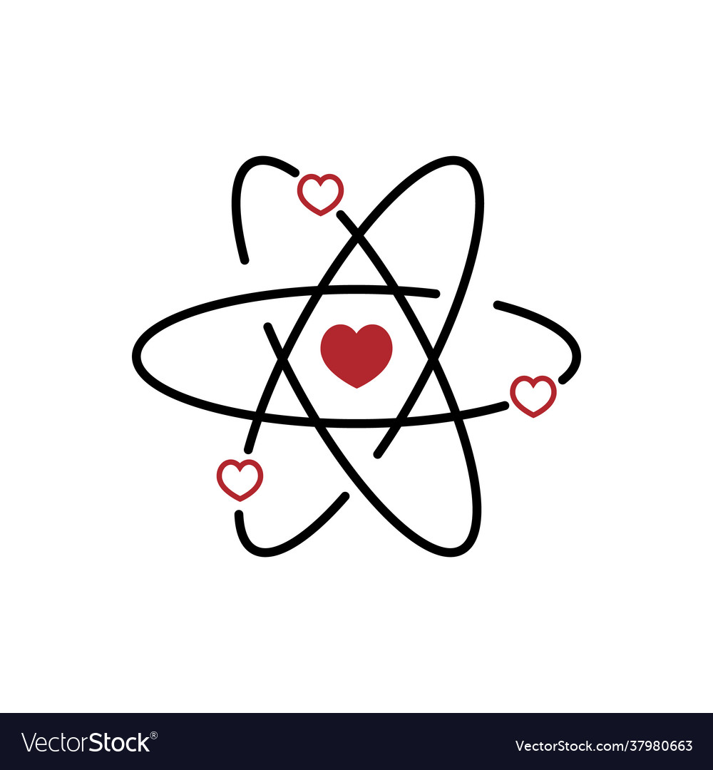 Atom with electrons in heart shape flat design Vector Image