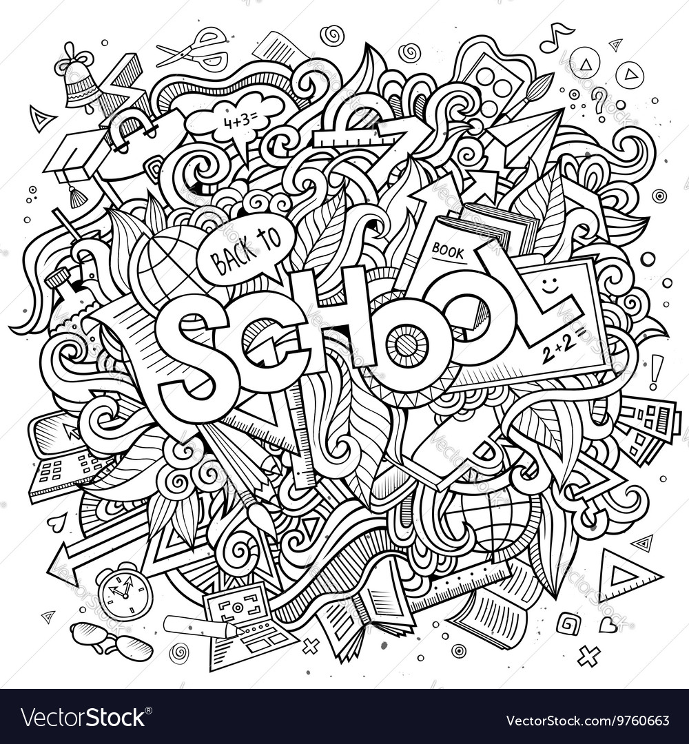 Cartoon cute doodles school Royalty Free Vector Image