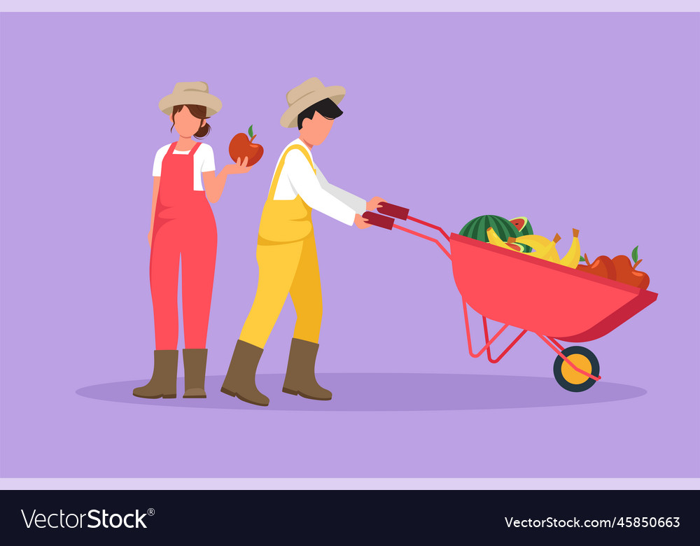 Cartoon Flat Style Drawing Couple Farmers Vector Image 9047