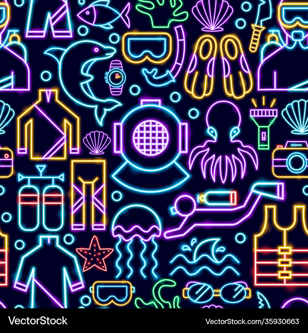 Diving seamless neon pattern Royalty Free Vector Image