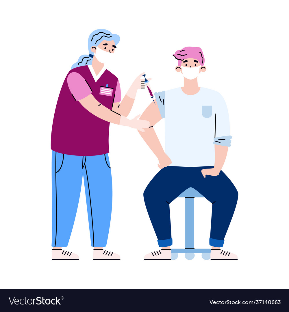 Doctor in mask and gloves giving injection Vector Image