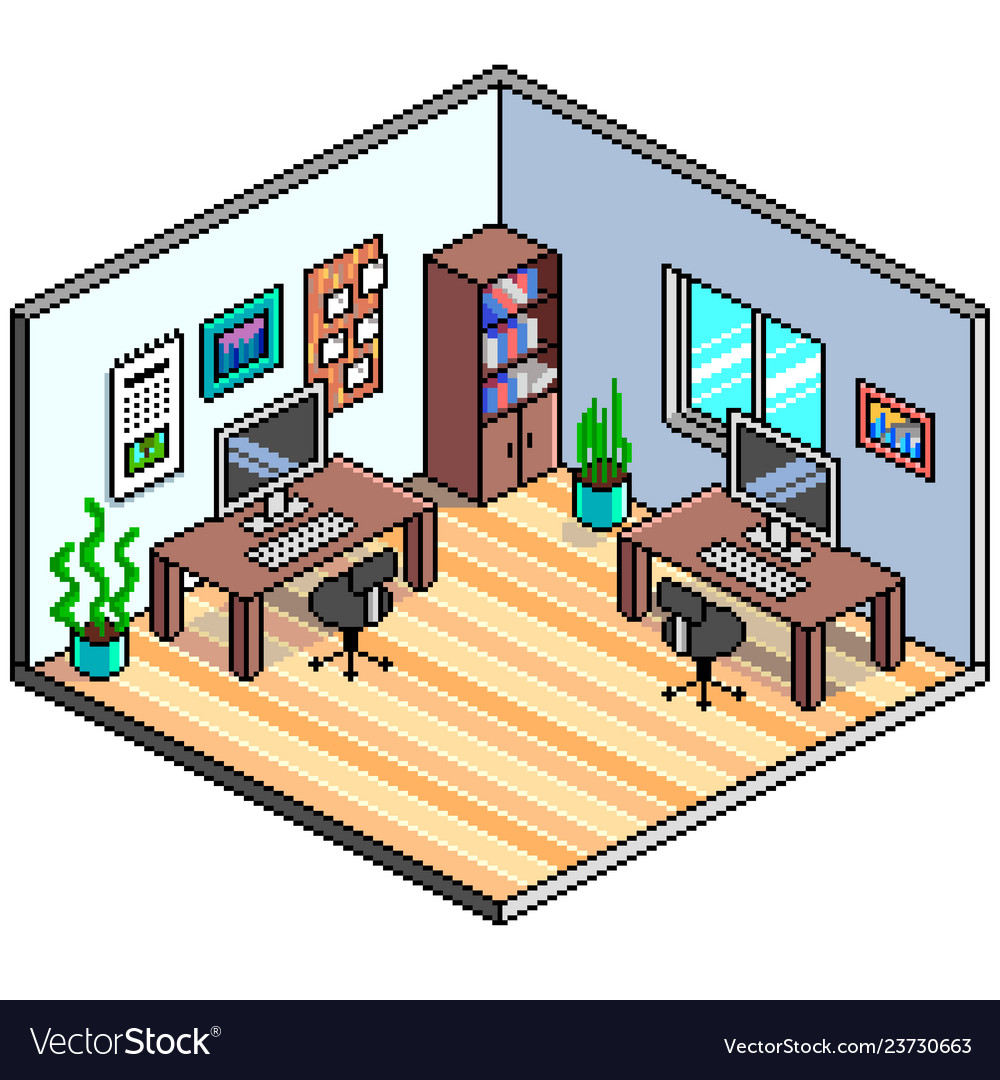 Pixel art isometric office detailed Royalty Free Vector