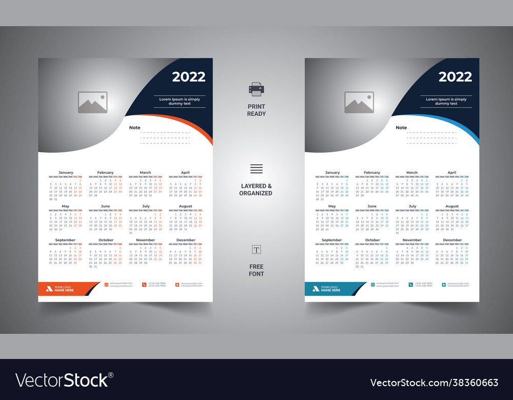 Print ready 2022 calendar Royalty Free Vector Image