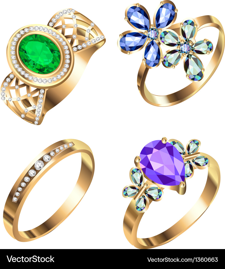 Ring set with precious stones Royalty Free Vector Image