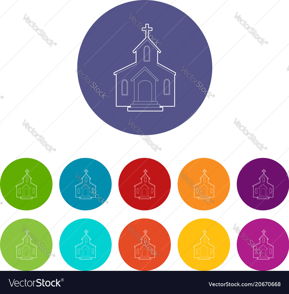 Church icons set color Royalty Free Vector Image