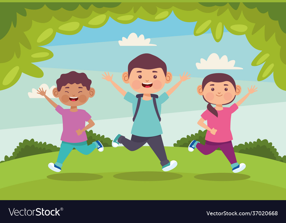 Kids in field Royalty Free Vector Image - VectorStock